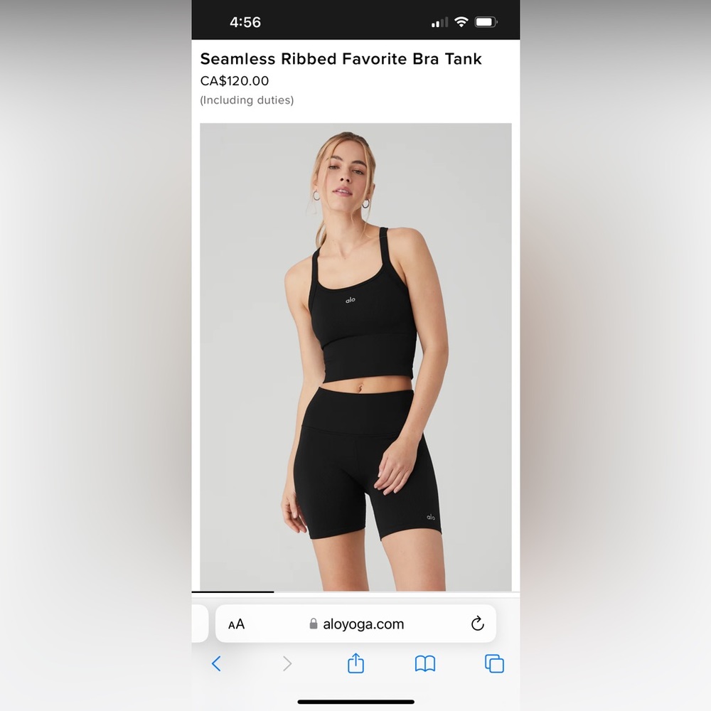 Alo yoga seamless ribbed favorite bra tank color black size Small